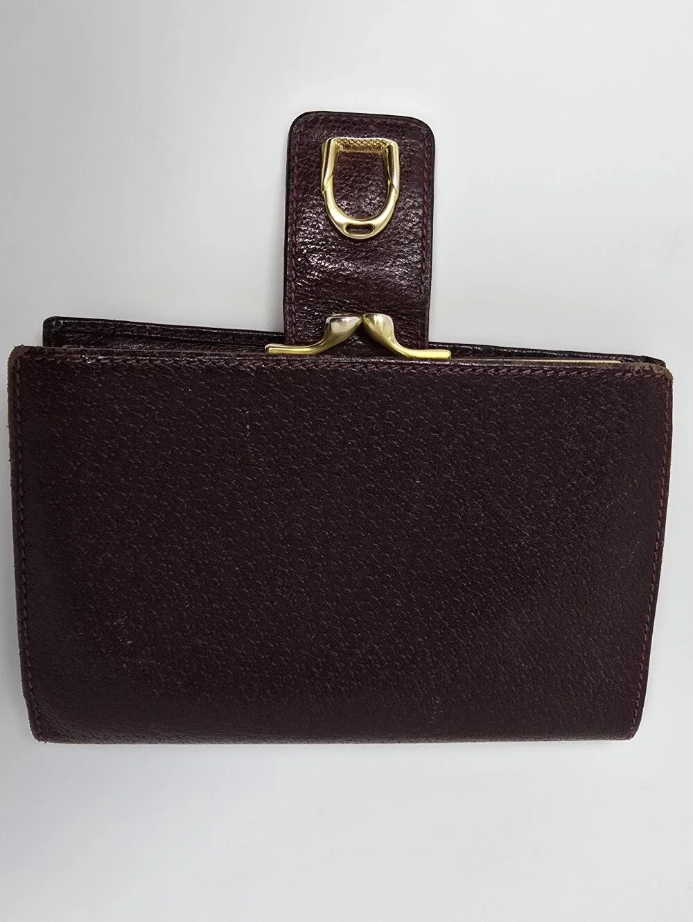 Vintage Gucci Dark Burgundy Leather Bifold Wallet with Gold Hardware